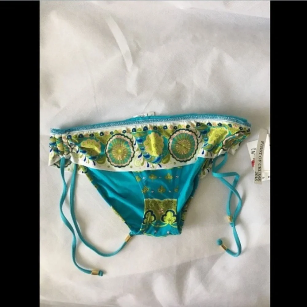 NWT Trina‎ Turk [ 6 ] Woodblock Sash Hipster Bikini Bottom in Pool